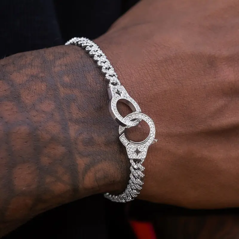 Diamond-Encrusted Handcuff Cuban Bracelet – White Gold Setting 1
