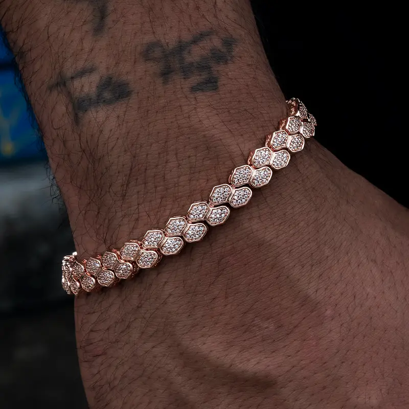 Diamond-Pavé Flat Snake Link Bracelet – Rose Gold, 4Mm 1