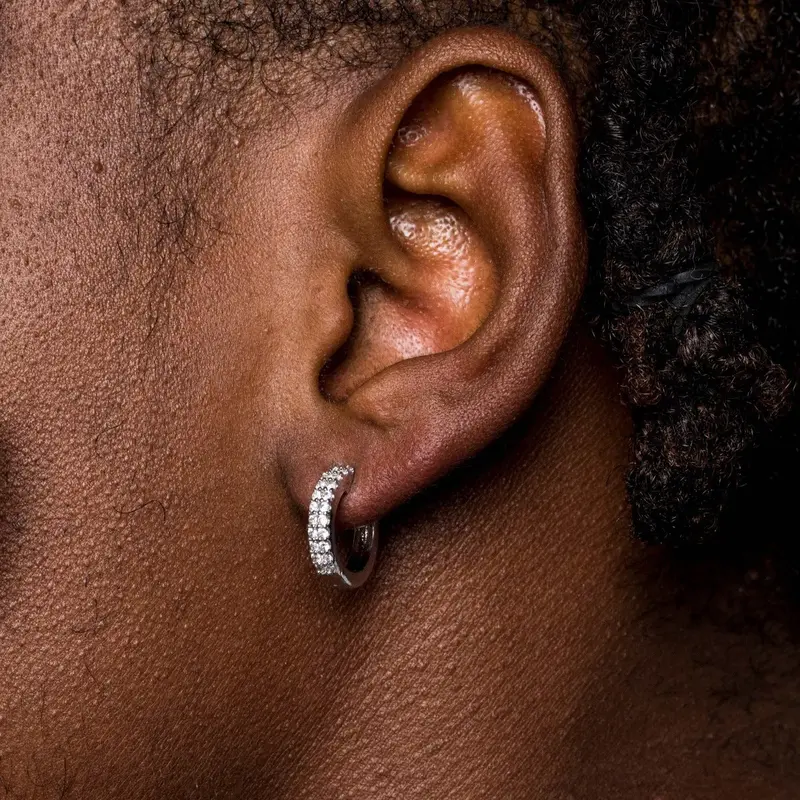 Double-Row Micro Huggie Hoop Earrings – 14K White Gold 1