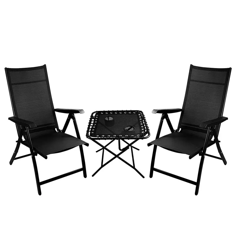 Dual Heavy-Duty Reclining Folding Chairs + Side Table Set – Indoor/Outdoor All-Weather Seating Solution 1