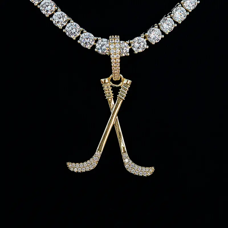 Dual-Iced Hockey Stick Charm – Yellow Gold Setting 1