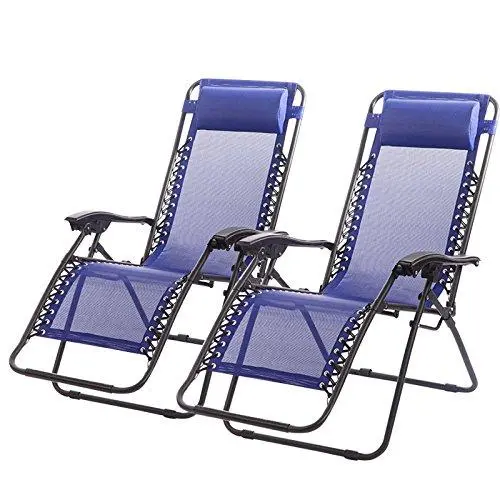 Dual Zero-Gravity Lounge Chairs – Outdoor Patio Or Beach Recliners (Blue) 1