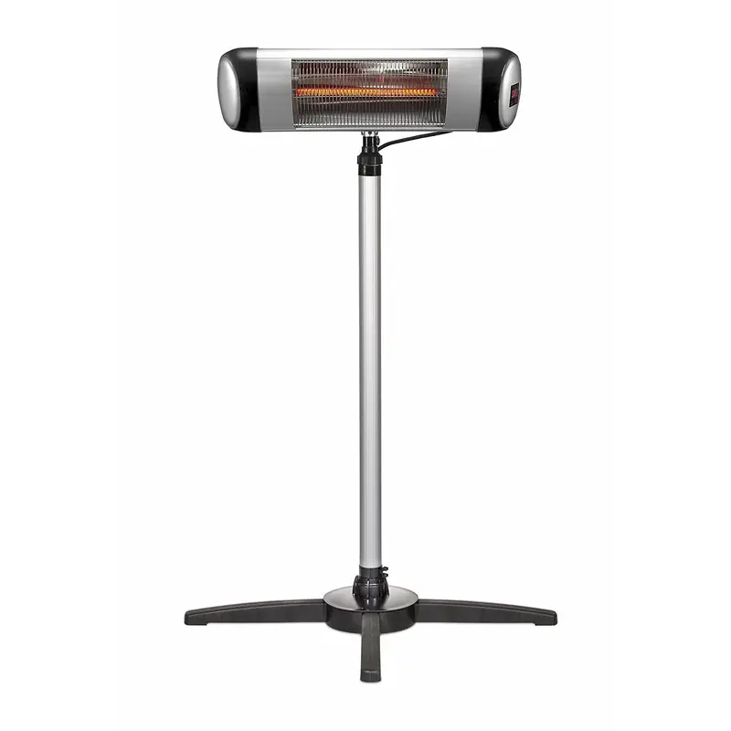 E-Joy 1500W Indoor/Outdoor Patio Heater With Remote Control – Freestanding Or Wall-Mountable Offset Pole Design 1