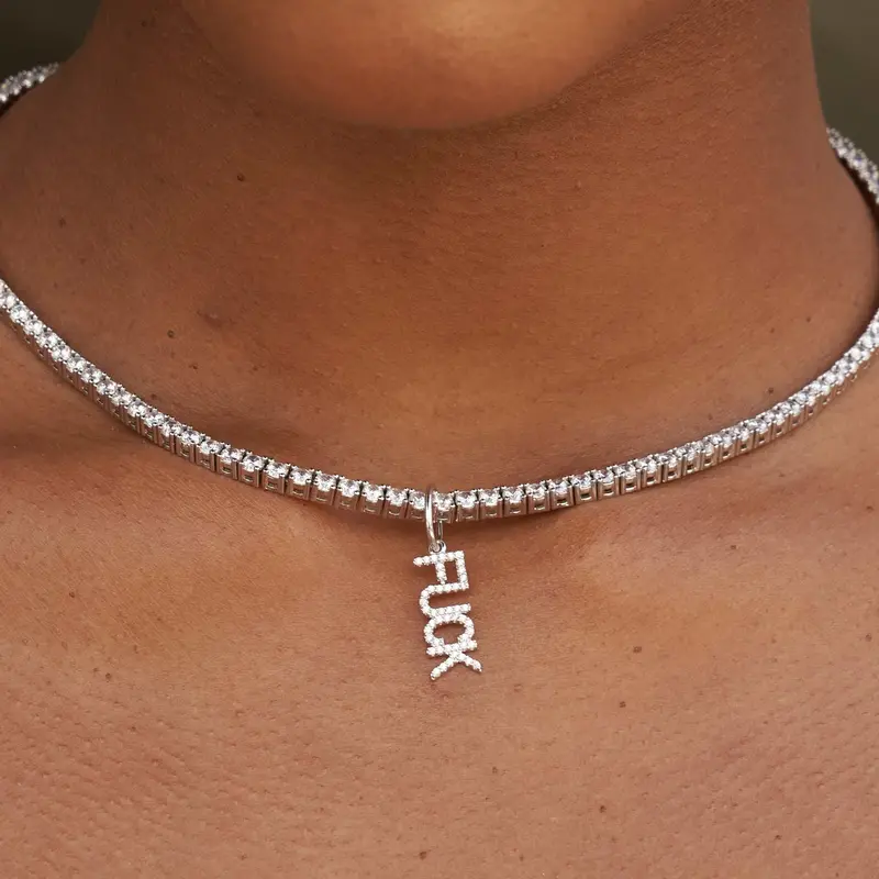 Edgy 'Fuck' Pendant – White Gold 1