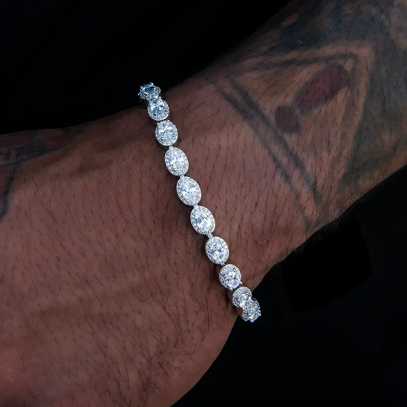 Elegant 4Mm Oval Cluster Tennis Bracelet – White Gold 1