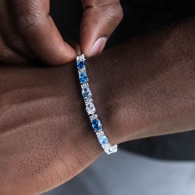 Elegant 5Mm Blue Oval Tennis Bracelet – Lightweight & Sparkling 1