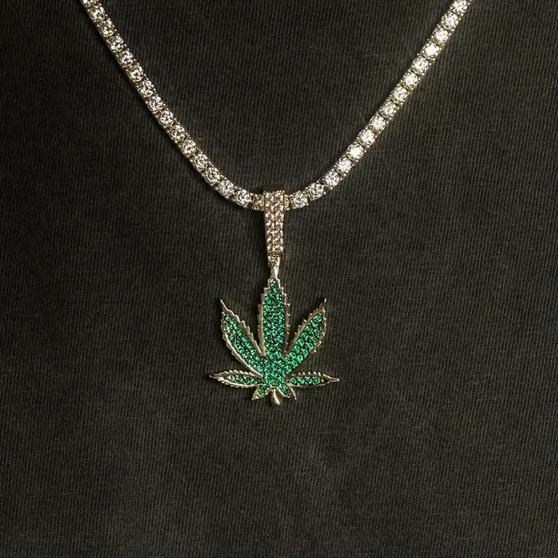 Emerald-Cut Marijuana Leaf Pendant With Lobster Clasp Chain 1