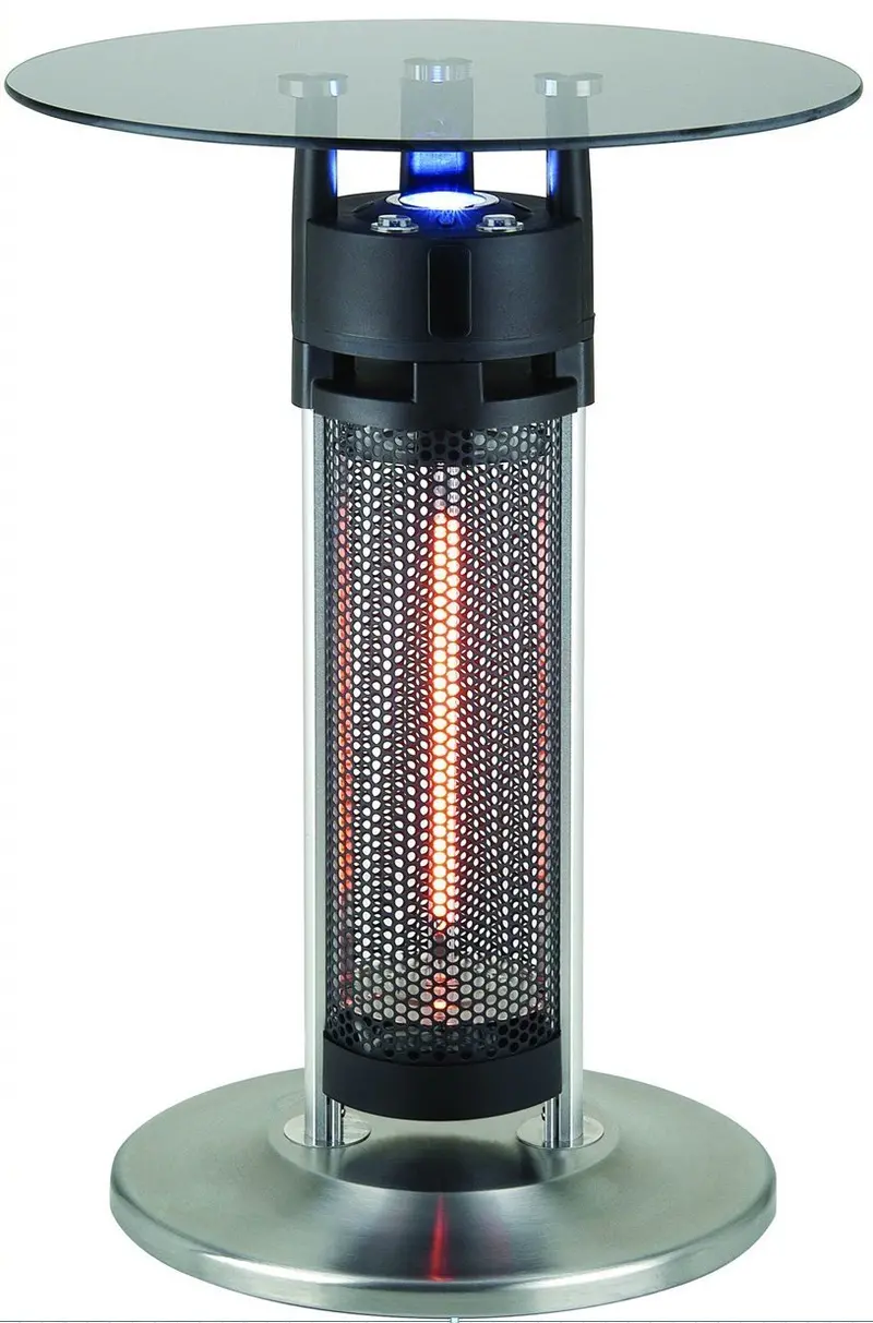 Ener-G+ Freestanding Infrared Patio Heater – Electric Outdoor Heater With Led Ambient Lighting And Built-In Heated Table Surface, Silver Finish 1