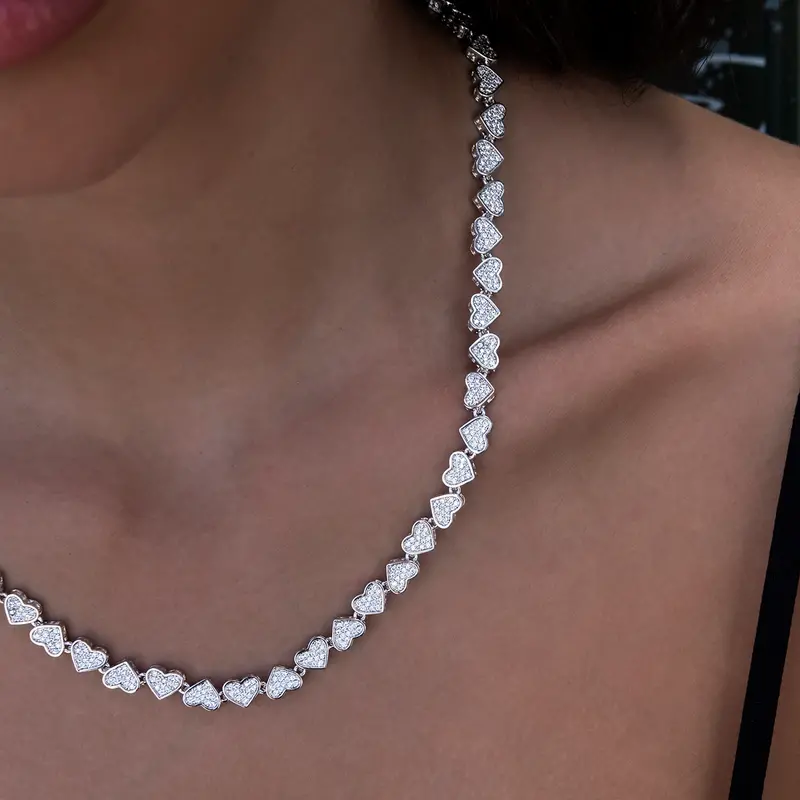Eternity Heart Pendant Necklace In 14K White Gold 1