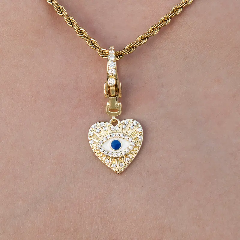 Evil Eye Coin Clip-On Pendant In Yellow Gold 1