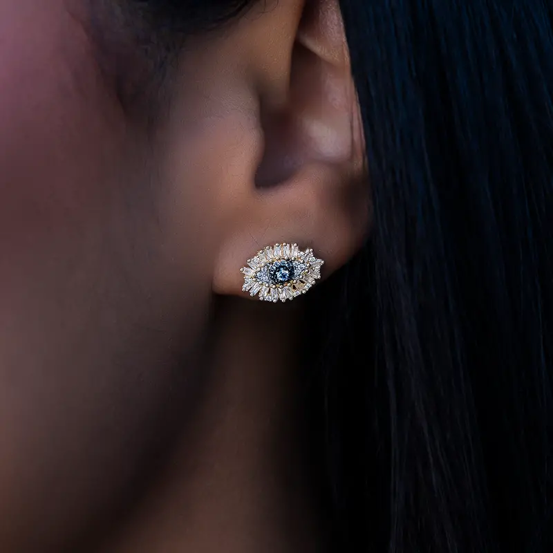 Evil Eye Diamond Stud Earrings – Yellow Gold Set 1