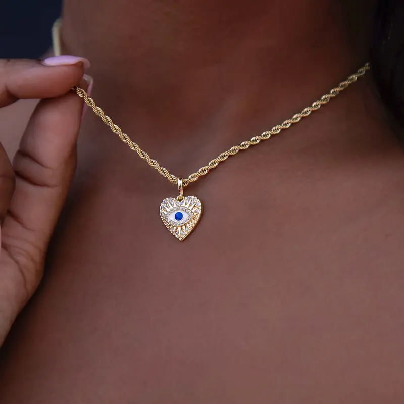 Evil Eye Heart Pave Pendant – Small Coin Design In Gold 1
