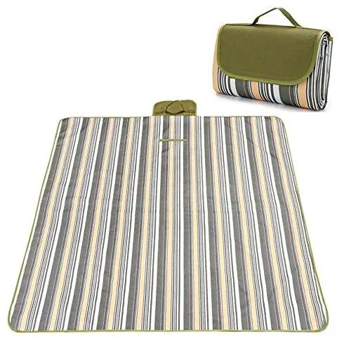 Extra-Large Water-Resistant Outdoor Picnic Mat – 78" × 57", Green Plaid, Sandproof & Carry Tote Included 1