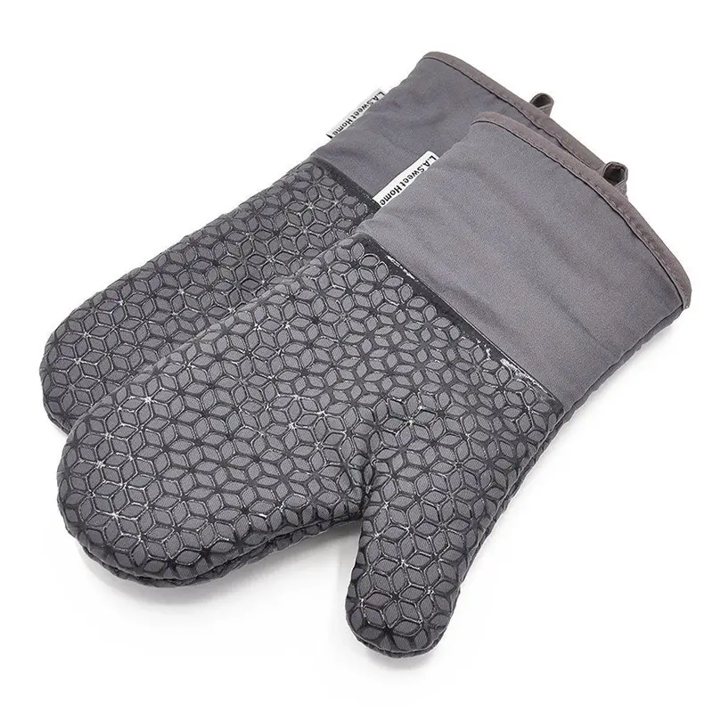 Floral Silicone Oven Mitts – Heat-Resistant Kitchen Gloves For Baking, Grilling & Fire Pit Use (Grey, 1 Pair) 1