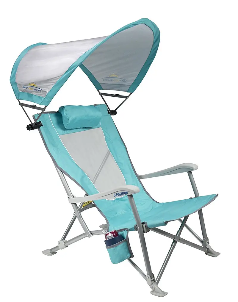 Gci Waterside Sunshade Beach Chair – Folding Recliner With Adjustable Spf Canopy 1