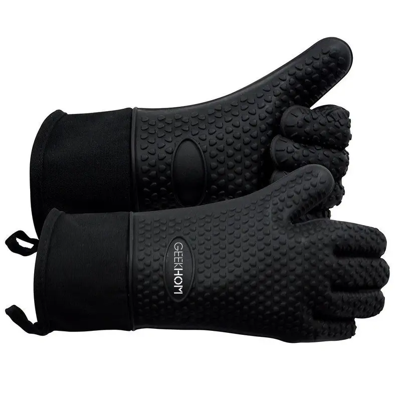 Geekhom Heat-Resistant Bbq Gloves – Silicone-Reinforced, Waterproof, Non-Slip Oven Mitts For Grilling & Baking (Black) 1