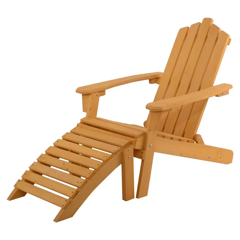Giantex Wooden Adirondack Lounge Chair With Matching Ottoman – Rustic Outdoor Patio & Garden Seating Set 1