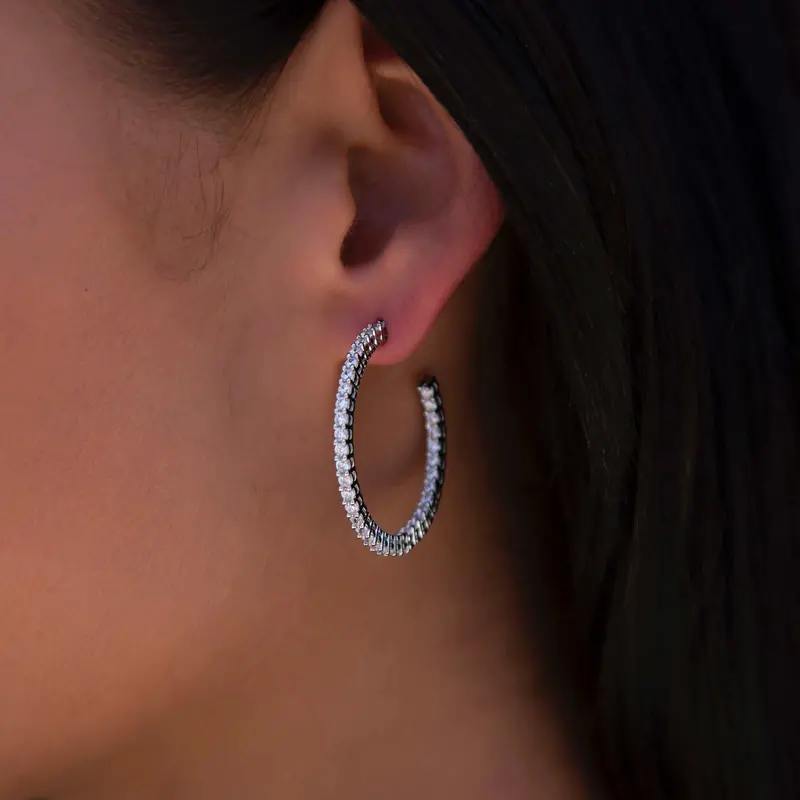 Gld 2Mm White Gold Eternity Hoop Earrings 1