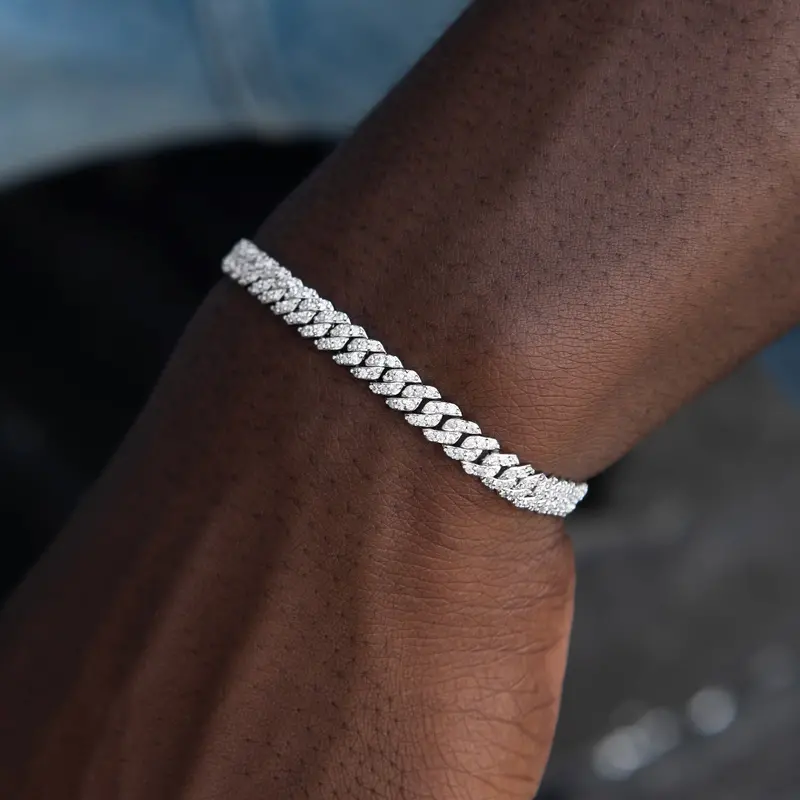 Gld 6Mm White Gold Micro Diamond Prong Cuban Bracelet 1