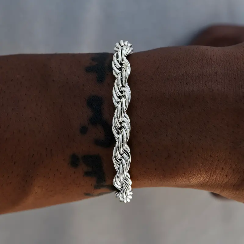 Gld 8Mm White Gold Rope Chain Bracelet 1