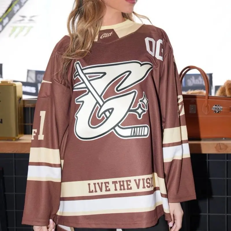 Gld Brown & Cream Hockey Jersey – Retro Sportswear Style 1