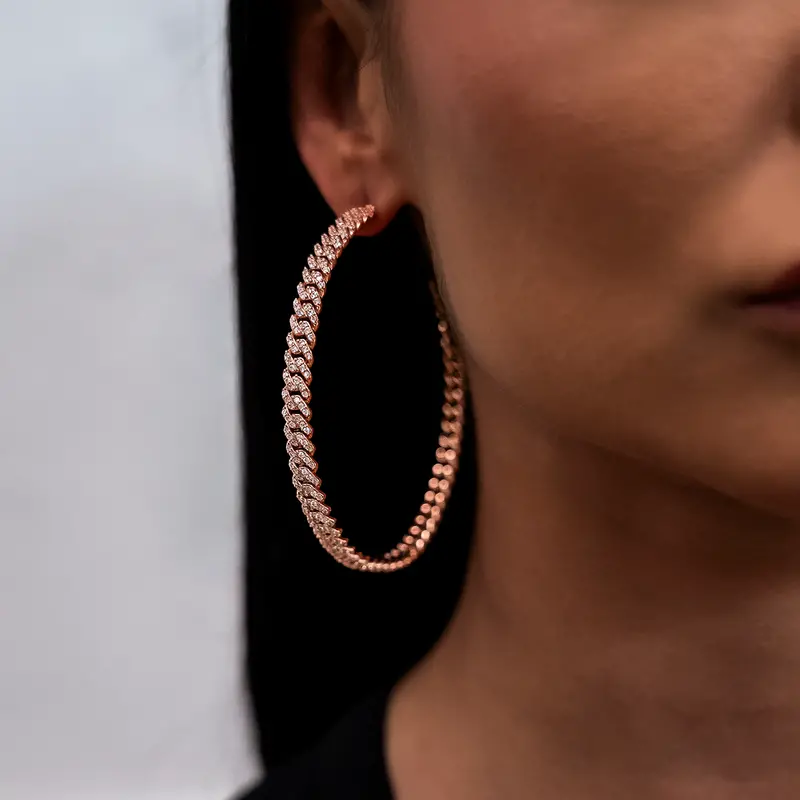 Gld Rose Gold Diamond-Prong Hoop Earrings 1