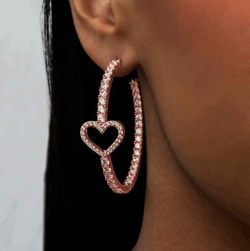 Gld Rose Gold Heart Tennis Hoop Earrings 1