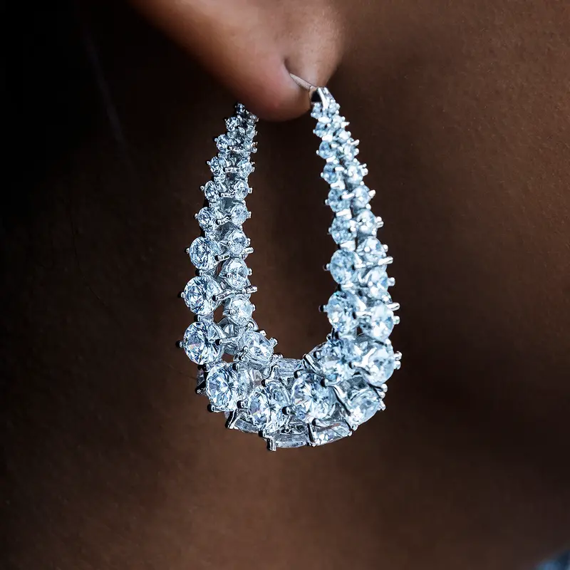 Gld White Gold Multi-Diamond Teardrop Earrings 1