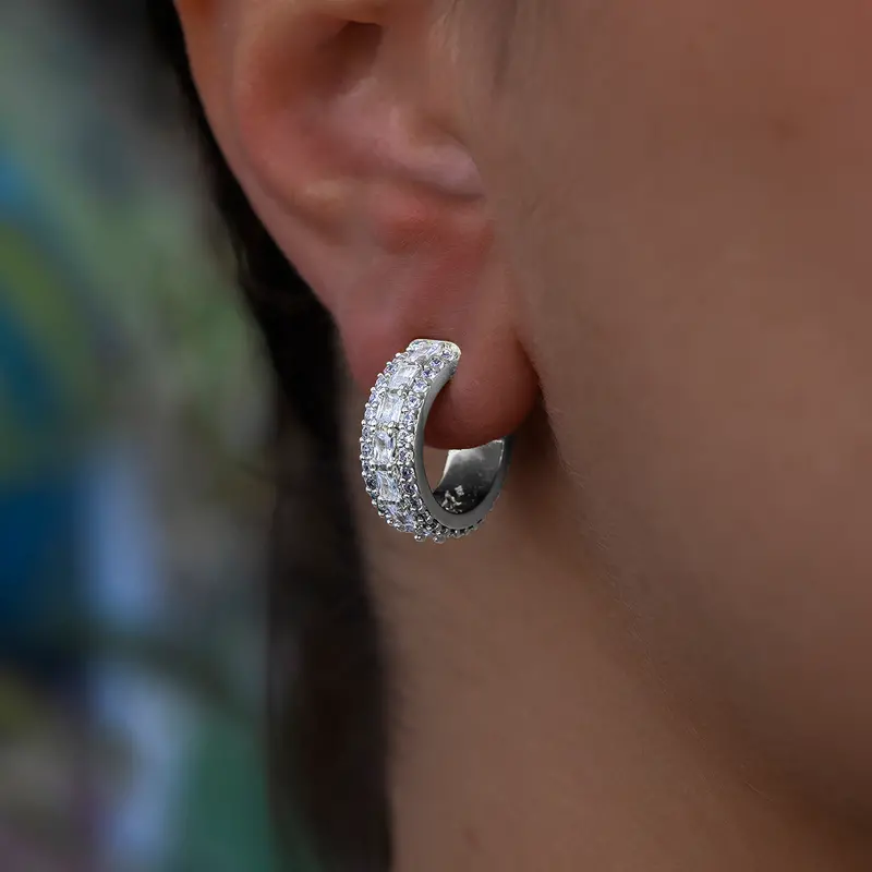Gld White Gold Multi-Layer Band Hoop Earrings 1