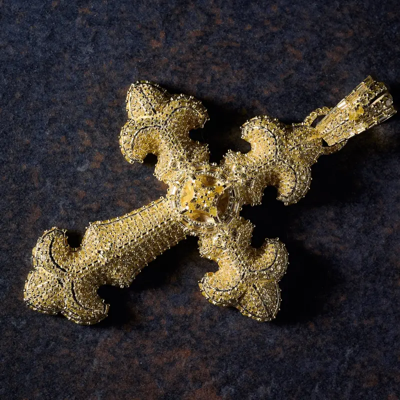 Gld X Bloody Osiris Iced Canary Large Cross Pendant – Yellow Gold Vermeil 1