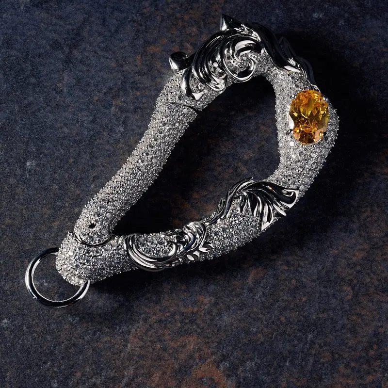 Gld X Bloody Osiris Iced Moissanite Carabiner Charm – White Gold Vermeil 1