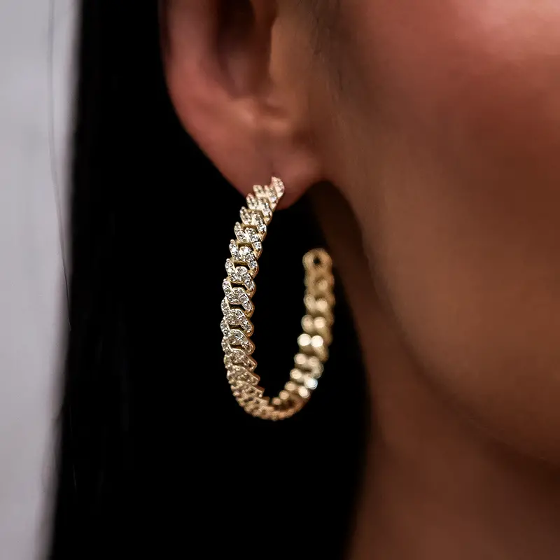 Gld Yellow Gold Diamond-Prong Hoop Earrings 1