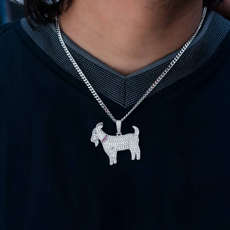 Goat Symbol Pendant Paired With 3Mm White Gold Micro Cuban Chain 1