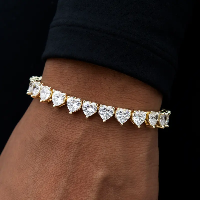 Gold 6Mm Heart Diamond Tennis Bracelet 1