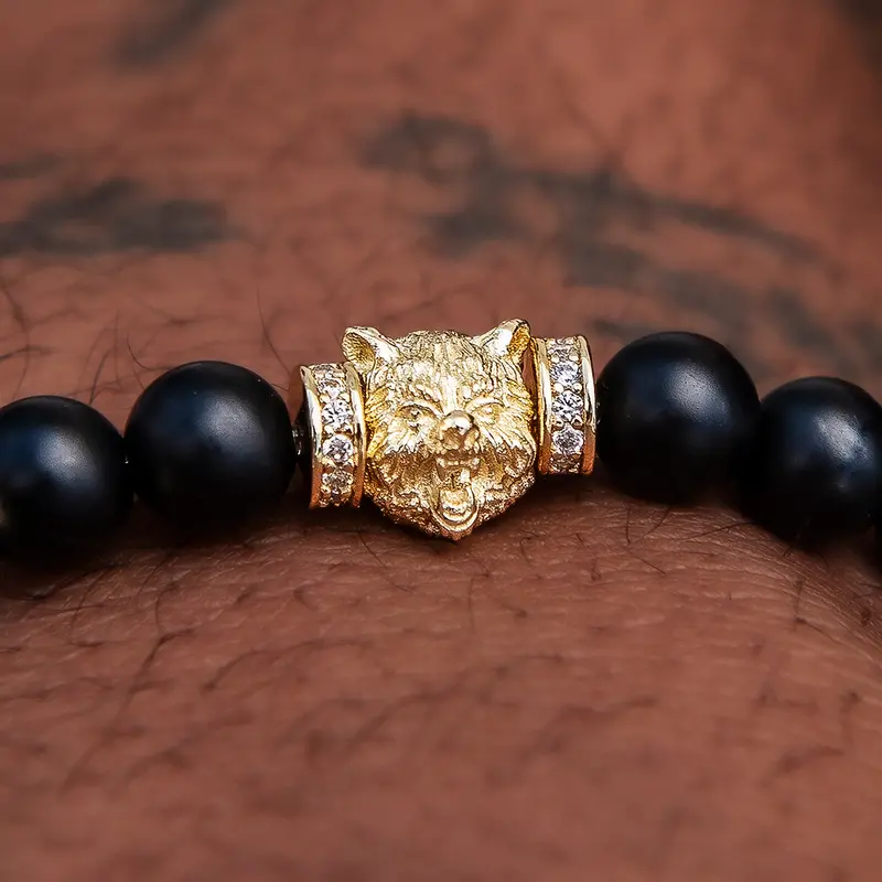 Gold-Tone Bear Charm Beaded Bracelet 1