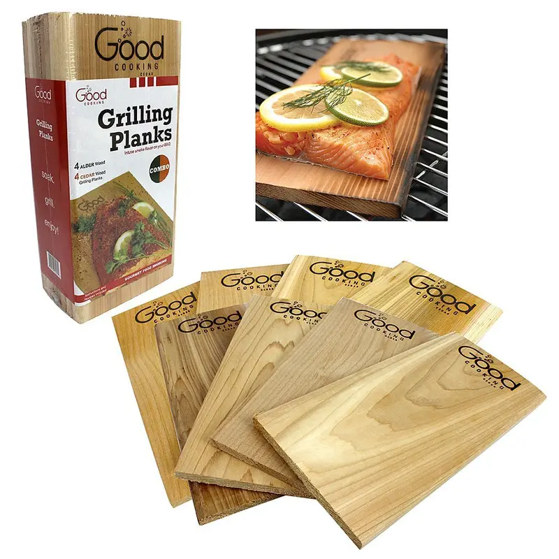 Grill Plank Variety Pack – 8 Thick Smoking Planks (4 Alder + 4 Cedar) For Extended Reuse 1