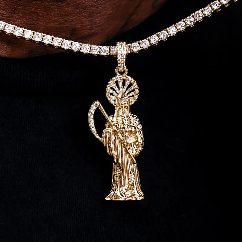 Grim Reaper Pendant Fully Iced In Yellow Gold 1