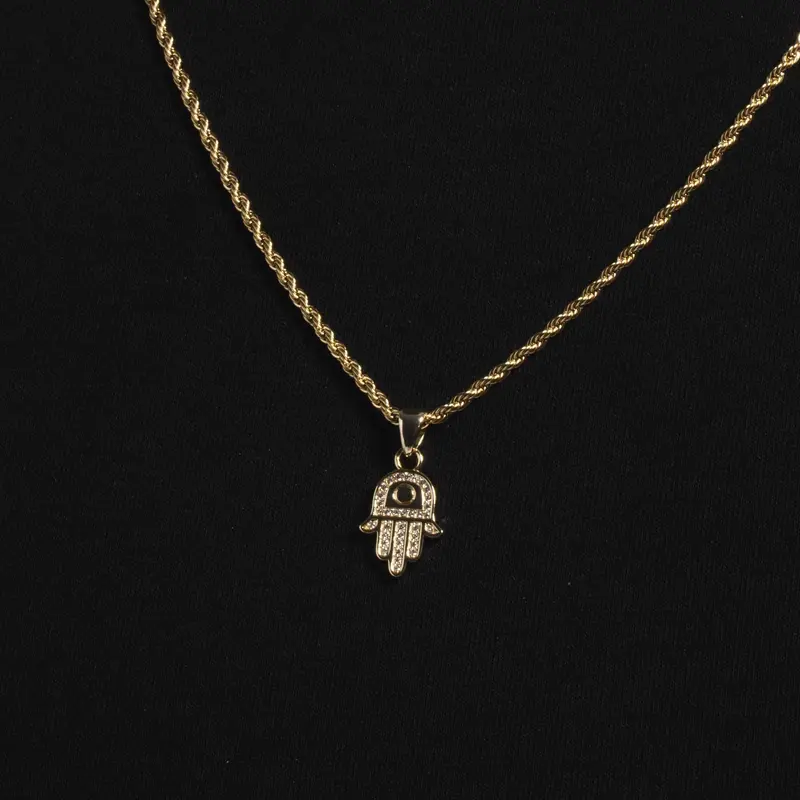 Hamsa Symbol Micro Pendant In Solid Gold With Vs Diamonds 1