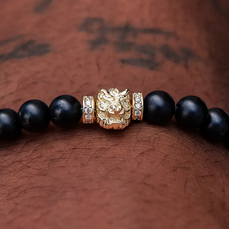Handcrafted Yellow Gold Dragon Charm Beaded Bracelet 1