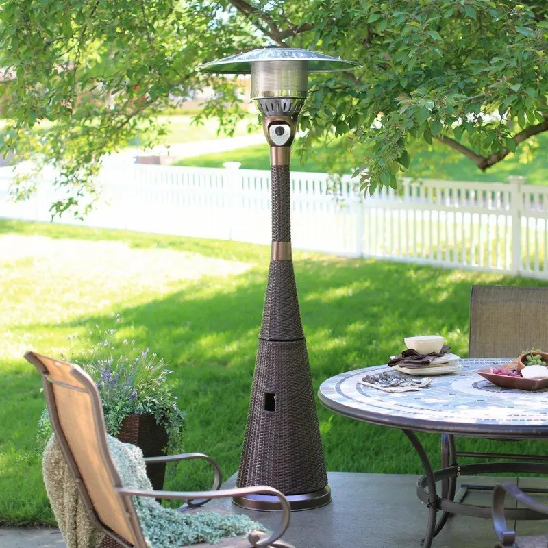 Hiland Propane Patio Heater – Mocha Brown Wicker Enclosure With Built-In Anti-Tilt Safety Switch 1