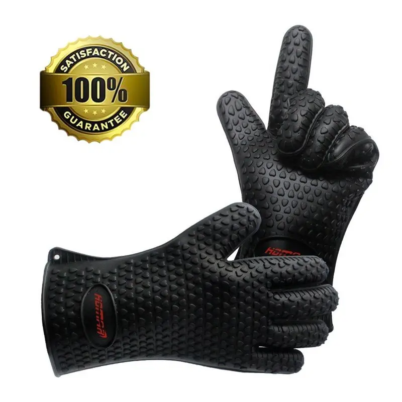 Homar Heat-Resistant Silicone Bbq Gloves Set – Includes 2 Oven Mitts & Pot Holder (Black, Waterproof, Up To 450°F) 1