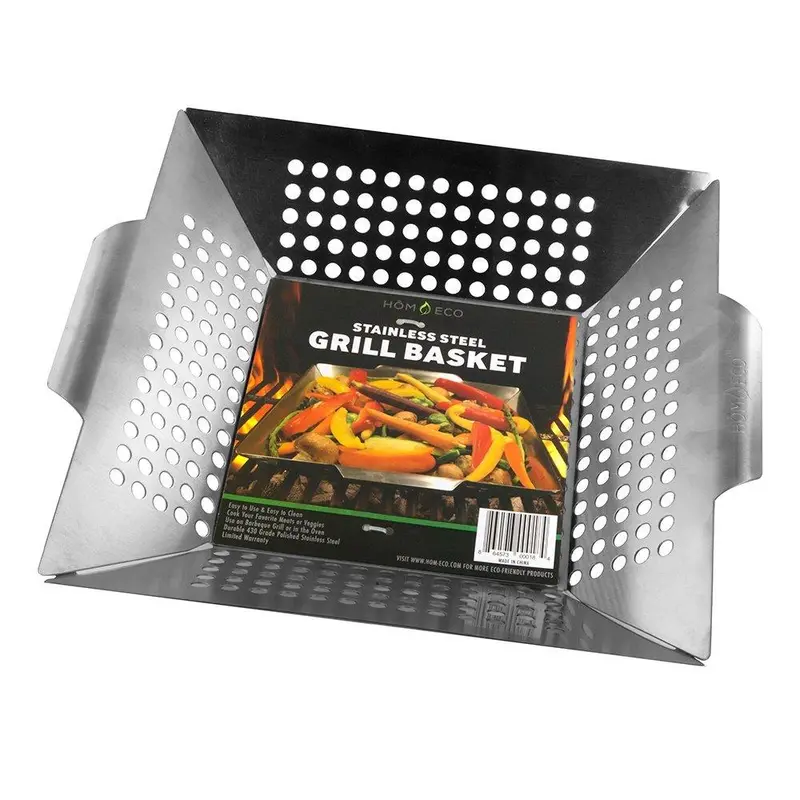 Homeco Professional Stainless Steel Grill Basket – 430 Grade Wok-Style Veggie, Fish, And Kabob Cooking Tool 1