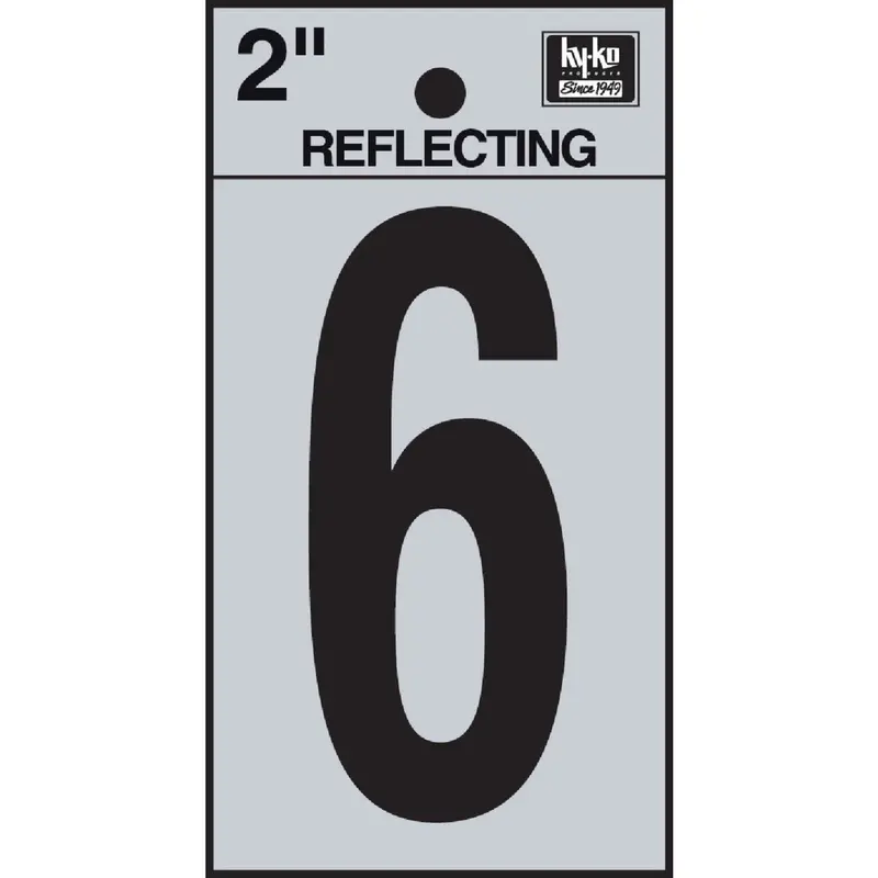 Hy-Ko Reflective Vinyl Number 6 – 2-Inch Adhesive Digits 1