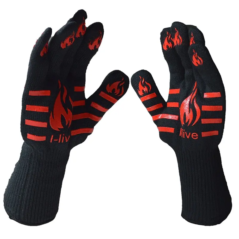 I-Live Extreme Heat Resistant Gloves – 932°F Oven Mitts & Bbq Grill Protectors (2-Pair, Five-Finger Design) 1