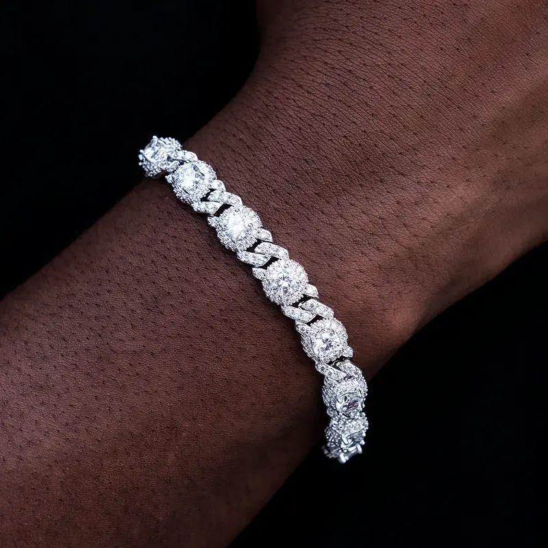 Iced Diamond Station Cuban Bracelet – White Gold Luxury Finish 1