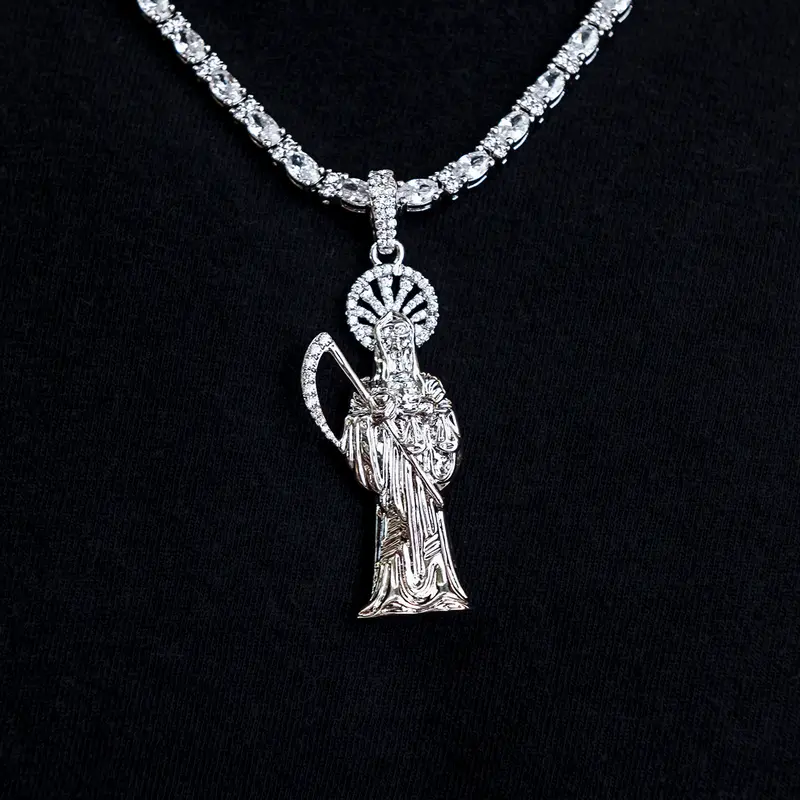 Iced Grim Reaper Pendant Crafted In White Gold 1