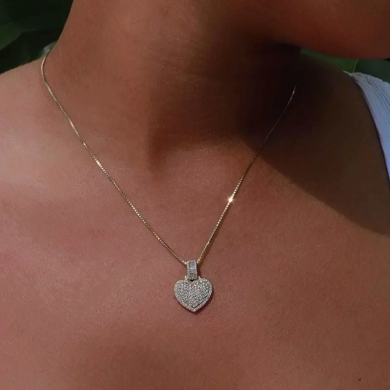 Iced Heart Pendant In Solid Gold With Si Diamond Accents 1