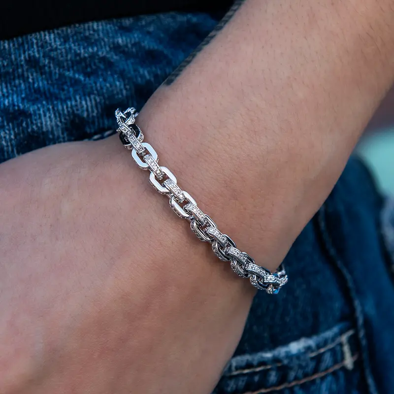 Iced-Out White Gold Box Chain Bracelet 1
