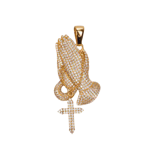Iced Praying Hands Pendant 1