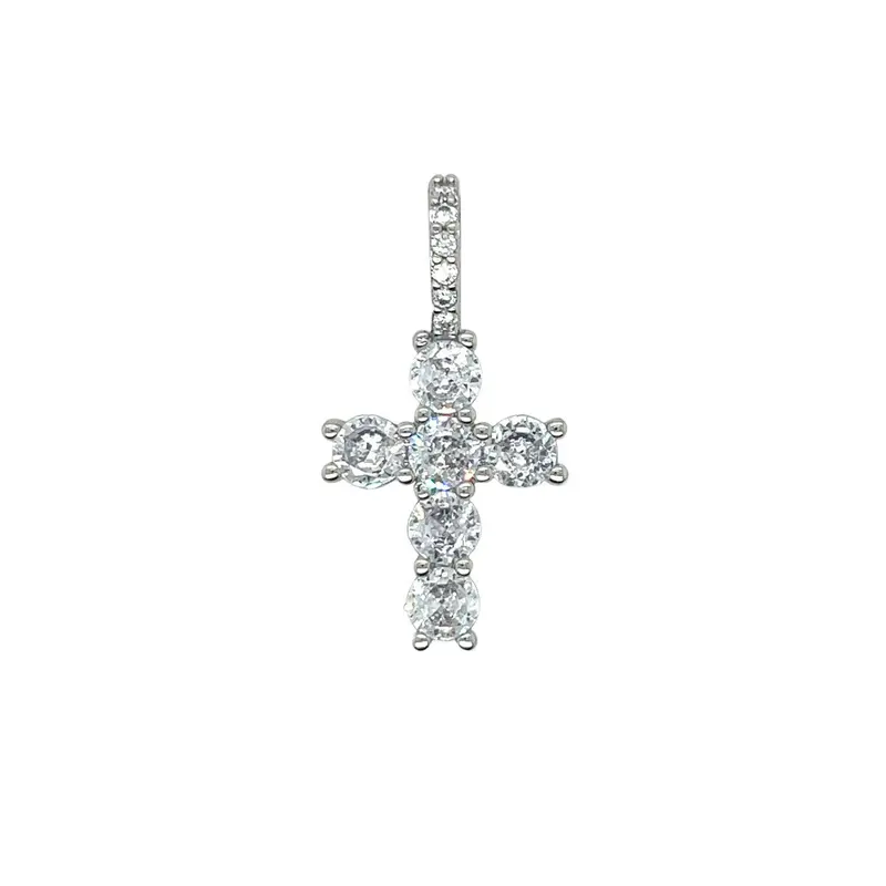 Iced Round Micro Cross Pendant 1